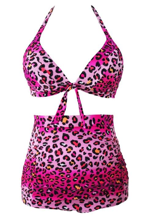 Rosy Leopard Print Retro High Waist 2 Pieces Swimsuit Mb41874 8