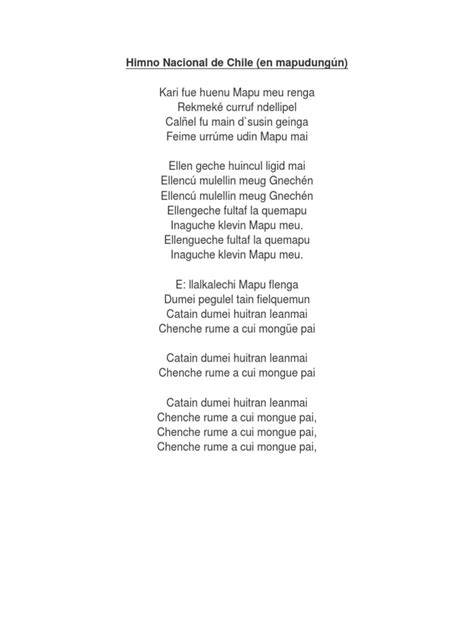 Letra Himno Nacional De Chile En Mapudungun Pdf