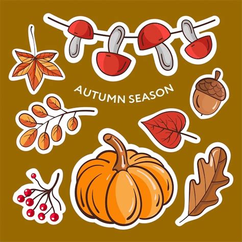 Premium Vector Autumn Season Set Of Stickers Flat Style Illustrator