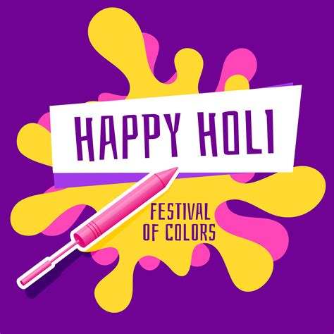 Happy Holi Festival Greeting With Pichkari And Color Splash Download