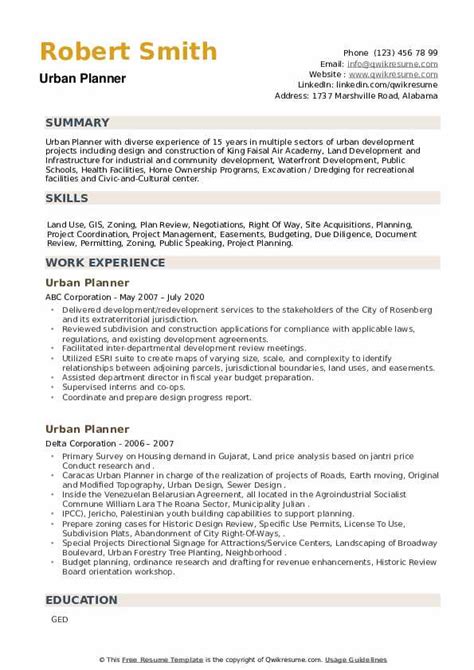 Urban planners examine aspects of the use of land to determine how to create an urban, suburban or rural community. Urban Planner Resume Samples | QwikResume