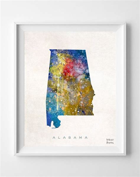 Alabama Map Print Watercolor Home Town Poster Art Usa States