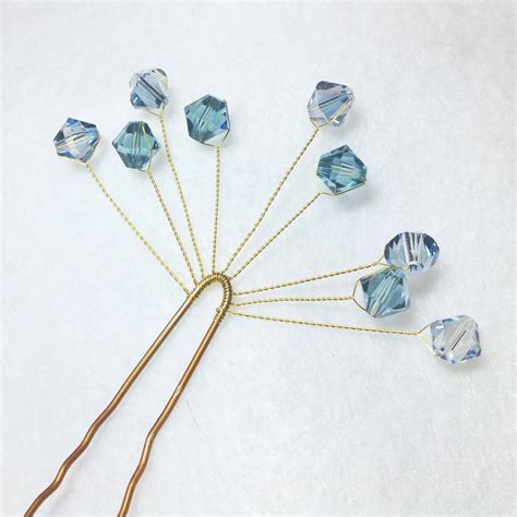 Blue Crystal Bobby Pins Pair Of Elegant Swarovski Spray