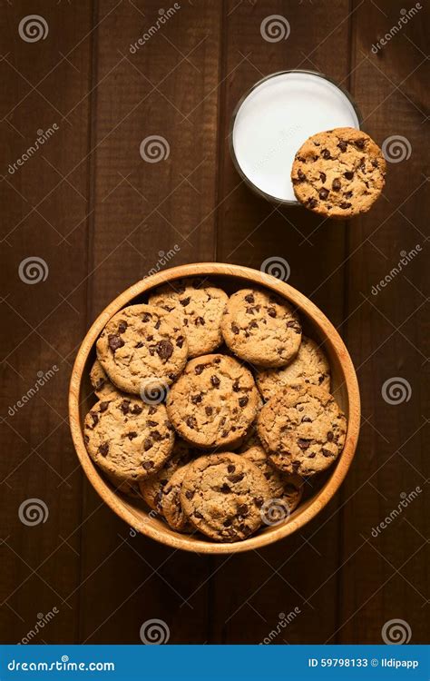 Chocolate Chip Cookies With A Glass Of Milk Stock Image Image Of Cold