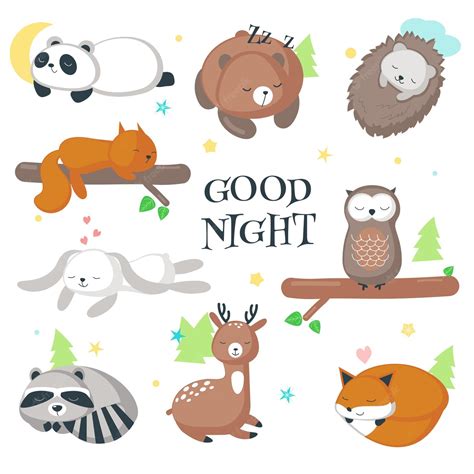 Premium Vector Cute Sleeping Wild Animals Vector Icon Set