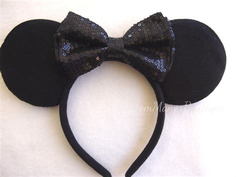 Minnie Mouse Ears Sequins Black Bow Headband Wedding Mickey Etsy