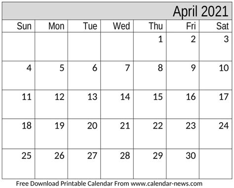April 2021 Calendar Free Download Calendar News