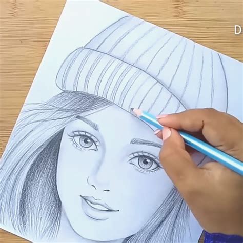 How To Draw A Girl Wearing Winter Cap For Beginners Drawings Art