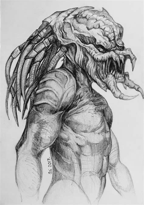 Predator Unmasked Pencil Drawing By Ali Shale 2017 Drawing Artwork