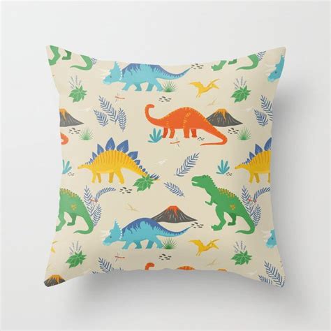 Jurassic Dinosaurs In Primary Colors Throw Pillow By Lathe And Quill