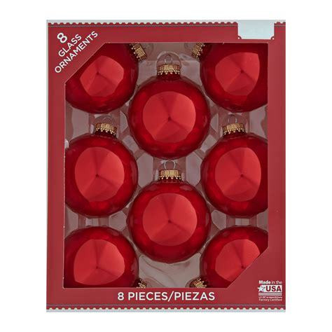 Holiday Time Shiny Red Glass Christmas Ornaments 8 Count