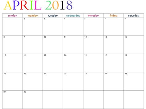 April Calendar 2018 Template Oppidan Library