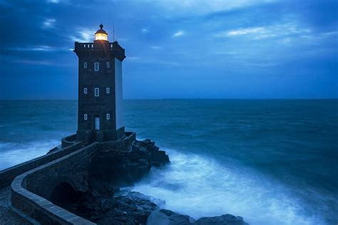 Blue Lighthouse Le Conquet Harbor Brittany France Photo By Yves
