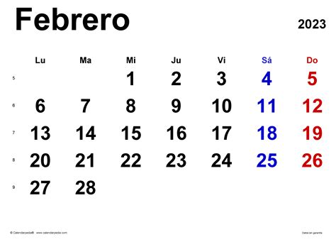 Calendario Febrero 2023 En Word Excel Y Pdf Calendarpedia