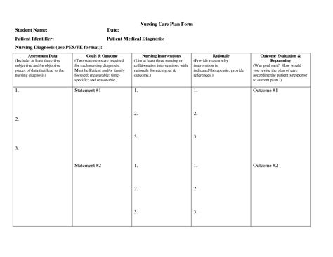 Nursing Care Plan Templates Blank Templates Example