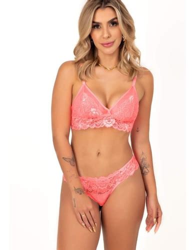 conjunto lingerie duzani 26352 calcinha fio rosa neon parcelamento sem juros