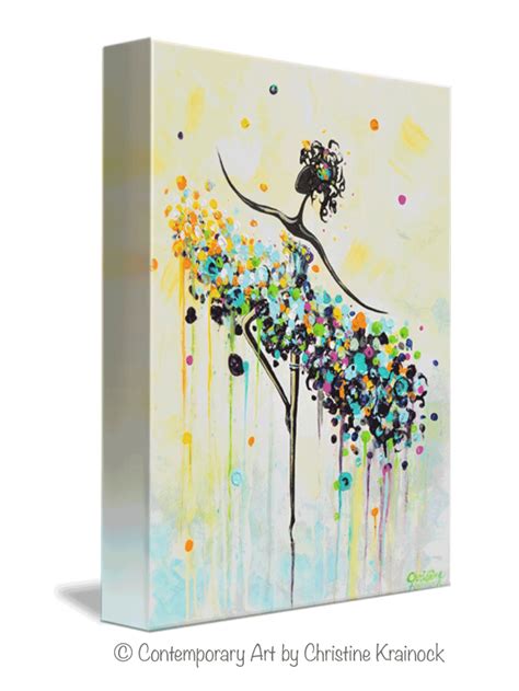 Giclee Print Art Abstract Painting Dancer Blue Aqua Canvas Prints Whit