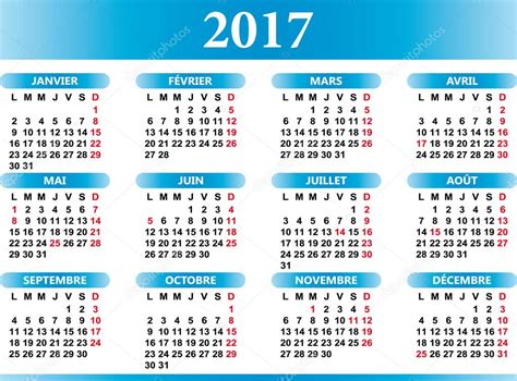 Francés Calendario 2017 Con Fiestas — Vector De Stock © Baodart 113732886