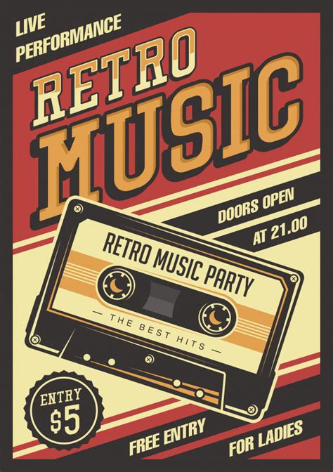 Premium Vector Retro Music Compact Cassette Vintage Signage Poster On