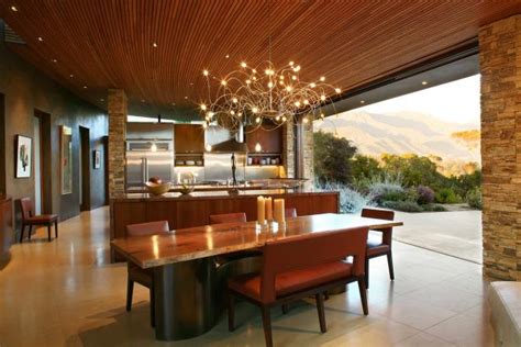 Open Concept Contemporary Dining Room With Mountain View