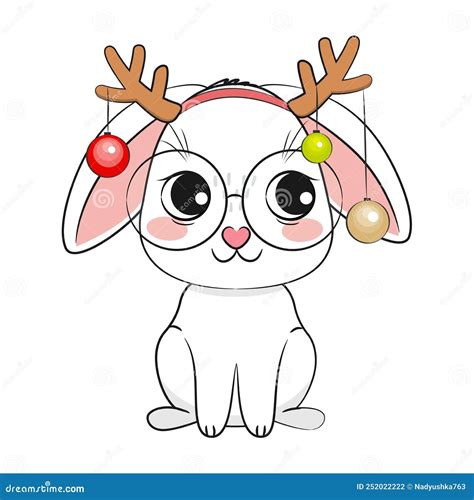 Cute Cartoon Merry Christmas Bunny Vector Illustration Stock Vector