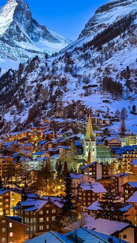 Winter At Zermatt Valley Switzerland Wallpaper Download 1080x1920