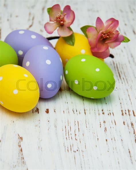 Easter Eggs With Flowers On A Old Stock Image Colourbox