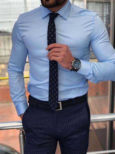 buy blue slim fit dress shirt by with free shipping blue shirt outfits outfit men