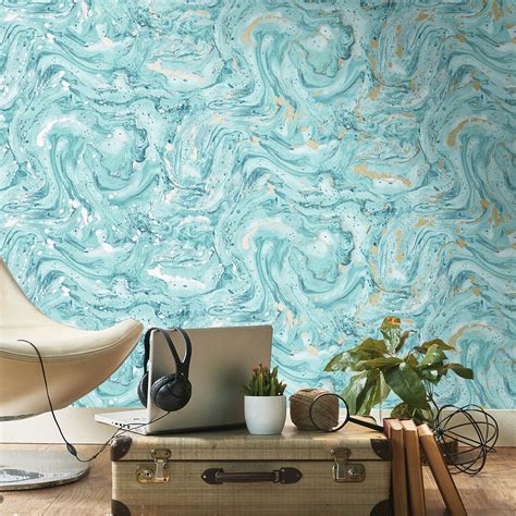 Holden Minerals Azurite Marble Wallpaper Luxury Metallic Gold Silver