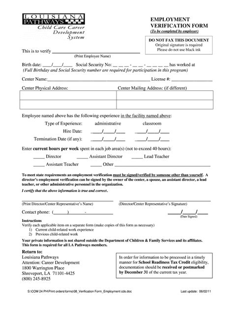 Louisiana Pathways Employment Verification Form Fill Out And Sign Online