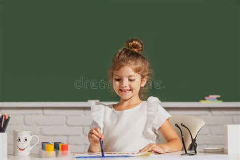 Child Girl At School Draws With Paints Kids Artist Creativity Kids