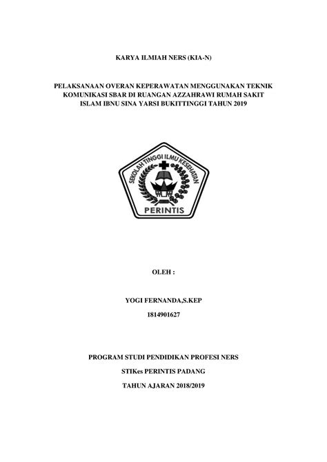 Kelompok 3a Karya Ilmiah Ners Kia N Pelaksanaan Overan Keperawatan