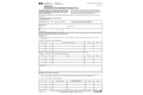 Canadian Visa Application Form Imm 5257 Schedule 1