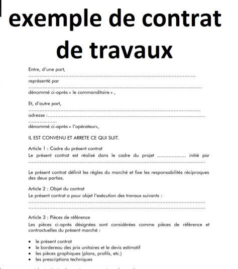 Mod Le D Exemple De Contrat De Travaux Cours G Nie Civil Outils Livres Exercices Et Vid Os