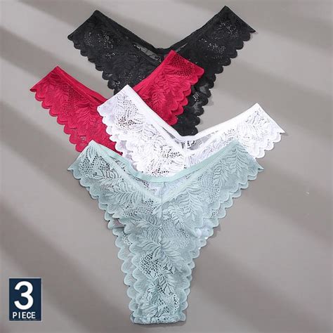 Buy Finetoo 3pcsset Lace Gstring Panties Women Sexy M Xl Girls Thongs Perspective Temptation