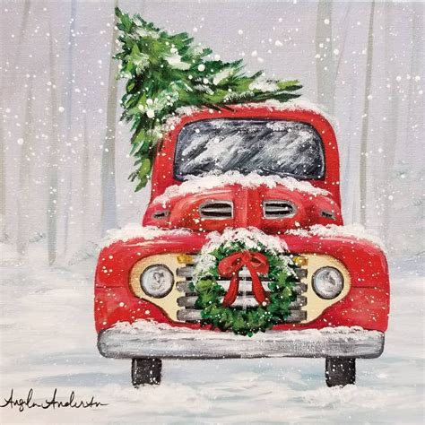 Youtubeaojhjdmiu9g Red Christmas Truck Acrylic Painting