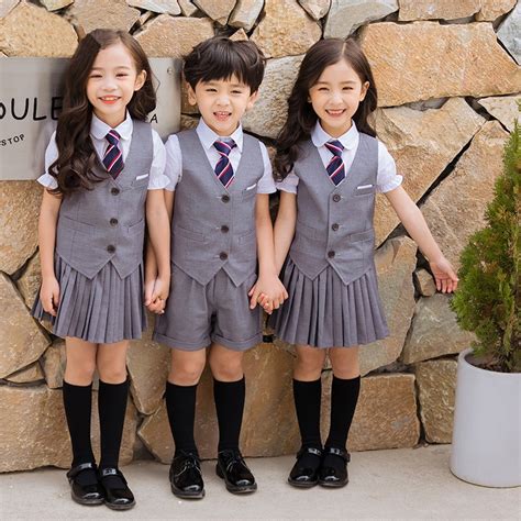 Children Korean Japanese School Uniform For Girls Boys White T Shirt