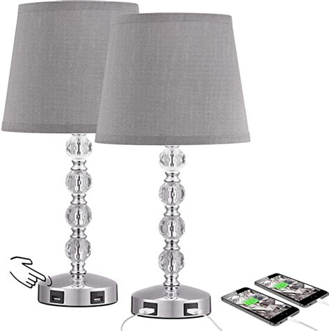 Crystal Nightstand Lamp For Bedroom Set Of 2 Acaxin Gray Bedside