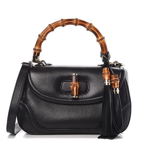 Gucci Calfskin Medium New Bamboo Top Handle Bag Black 299867