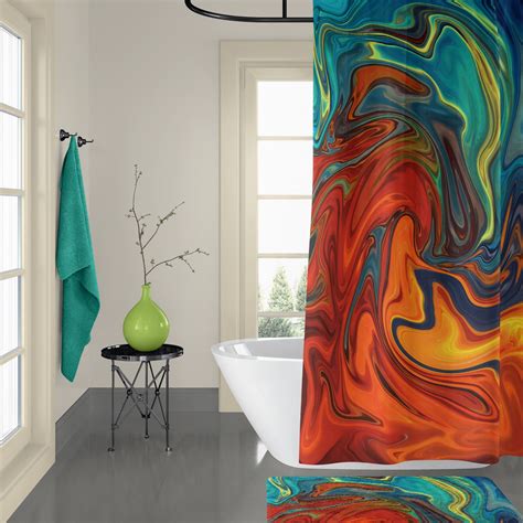 Abstract Shower Curtain Set Multi Color Modern Art Watercolor Etsy