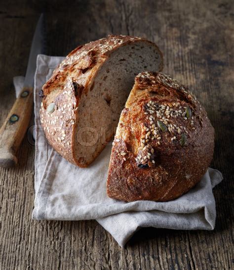 Freshly Baked Artisan Bread On Rustic Stock Image Colourbox