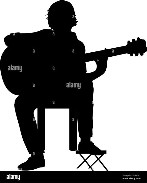 Silhouette Man Playing Acoustic Guitar Black And White Stock Photos