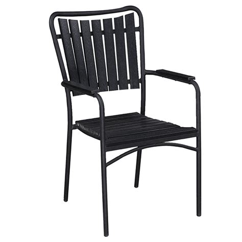 35 Black Stackable Slatted Outdoor Furniture Patio Dining Chair