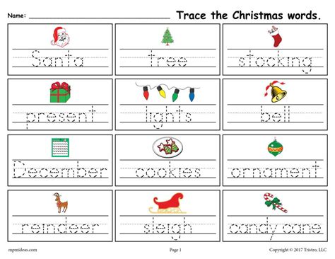 Christmas number worksheet look at the pictures underneath their matching number. Printable Christmas Words Handwriting & Tracing Worksheet ...