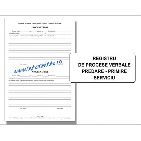 Registru De Procese Verbale Predare Primire Serviciu 100 File 50