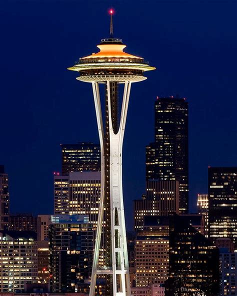 Seattle Skyline Image Space Needle At Night Photo