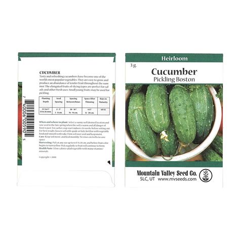 Cucumber Seeds Boston Pickling Cucumbers 4 Gram Seed Packet