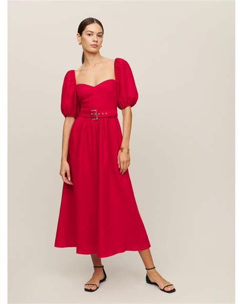 Reformation Tien Linen Dress In Red Lyst