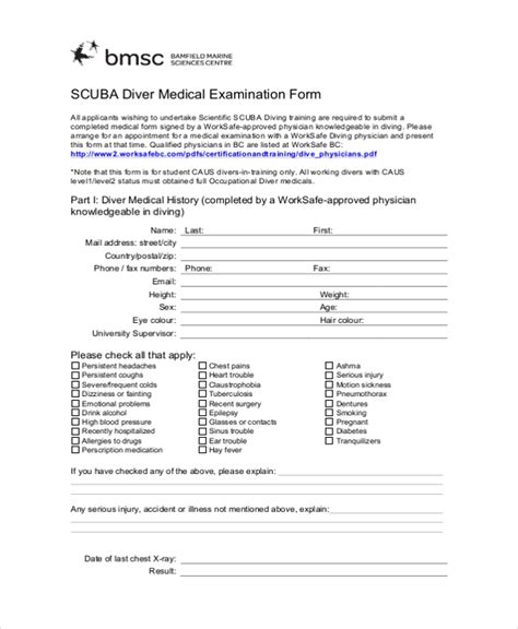 sample medical examination forms   excel word