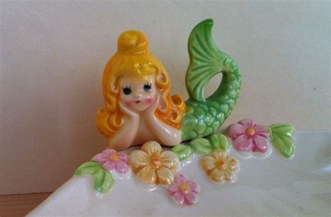 Lovely Blond Mermaid Figurine Clam Shell Soap Dish Floral Porcelain